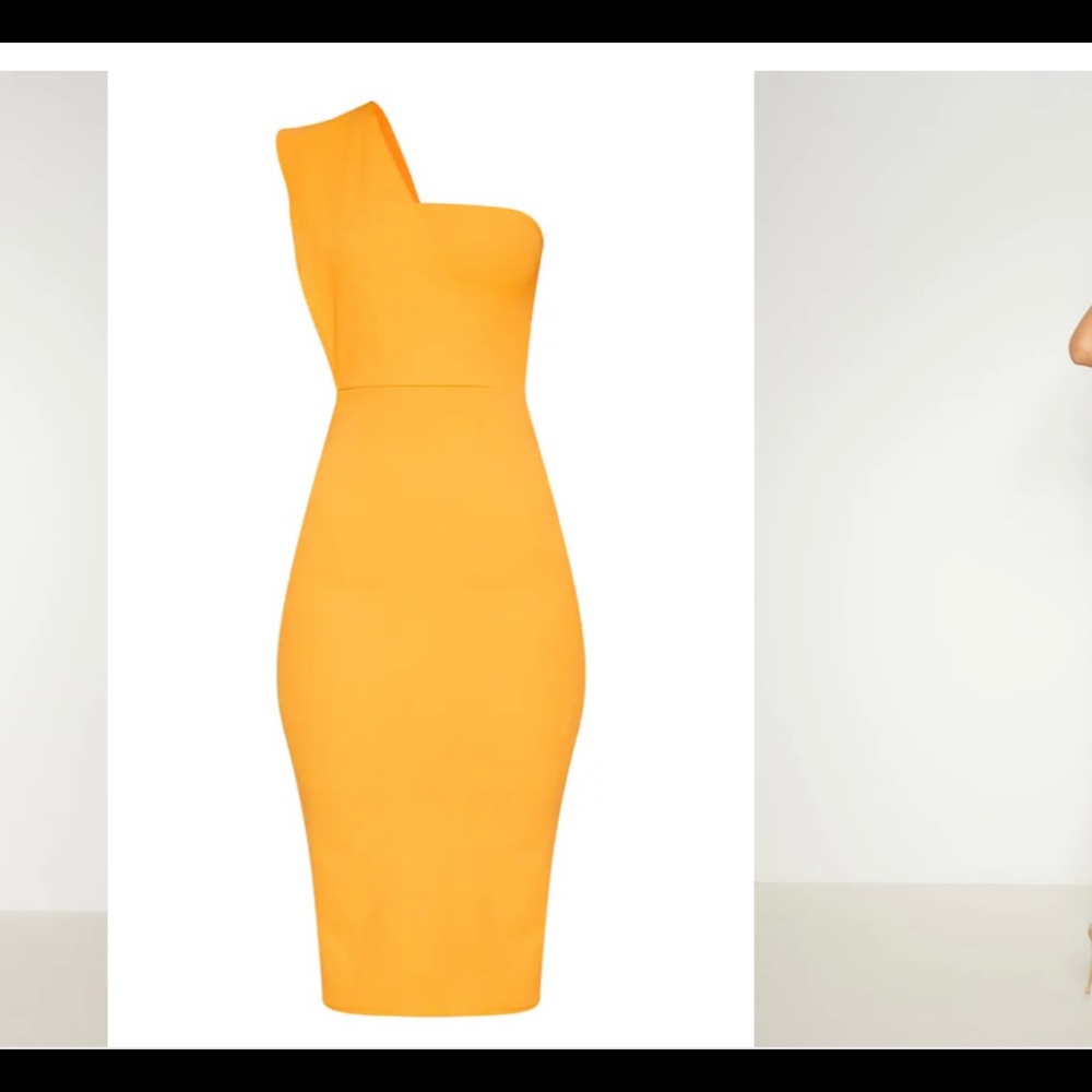PRETTY little Thing One shoulder midi dress- Orange - Picture 4 of 4